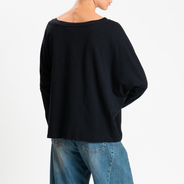 Zeroassoluto-T-shirt over scollo barca in cotone - nero