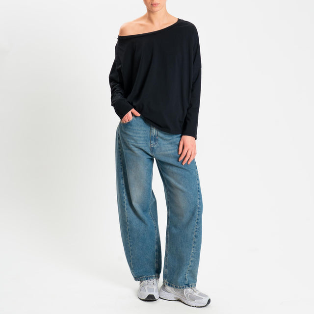 Zeroassoluto-T-shirt over scollo barca in cotone - nero