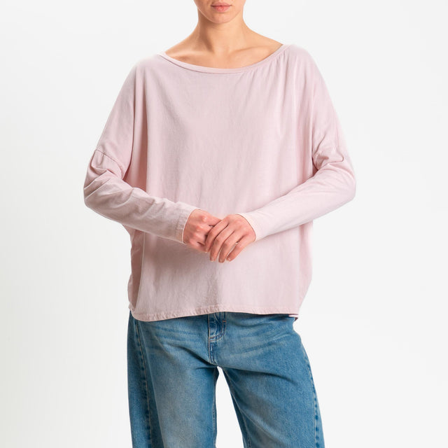 Zeroassoluto-T-shirt over scollo barca in cotone - cipria