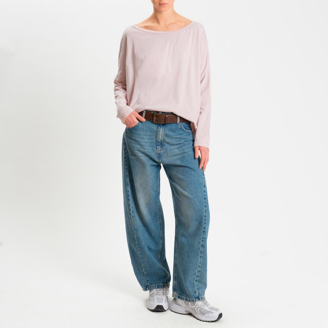 Zeroassoluto-T-shirt over scollo barca in cotone - cipria