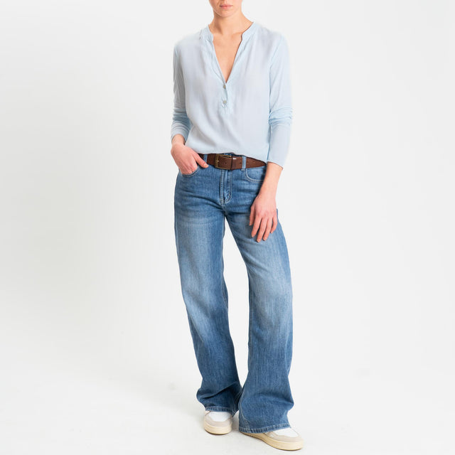 Zeroassoluto-Camicia chester doppio tessuto - cielo