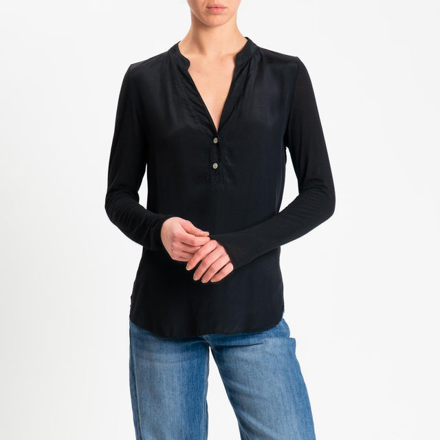 Zeroassoluto-Camicia chester doppio tessuto - nero