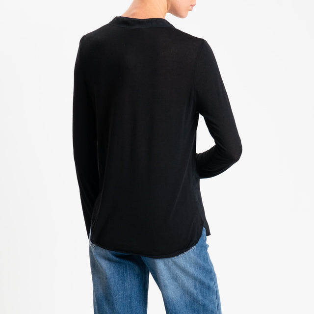 Zeroassoluto-Camicia chester doppio tessuto - nero