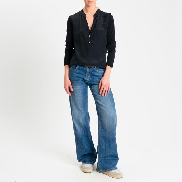 Zeroassoluto-Camicia chester doppio tessuto - nero