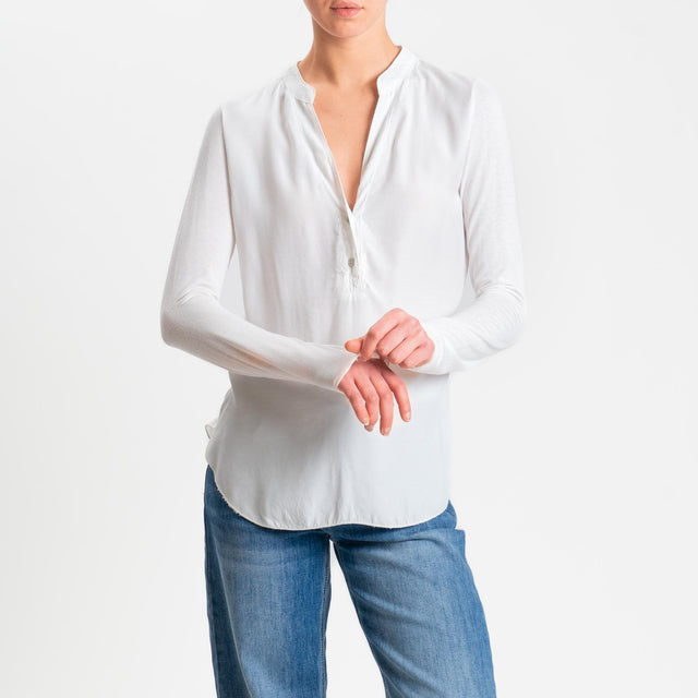 Zeroassoluto-Camicia chester doppio tessuto - panna