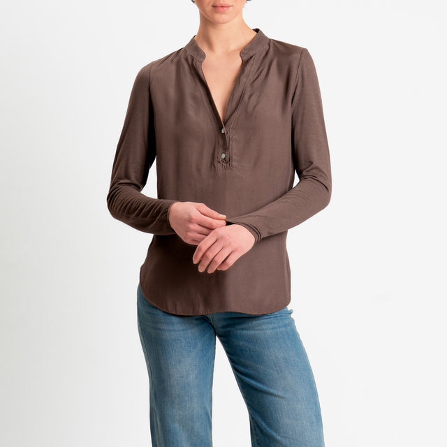Zeroassoluto-Camicia chester doppio tessuto - choco