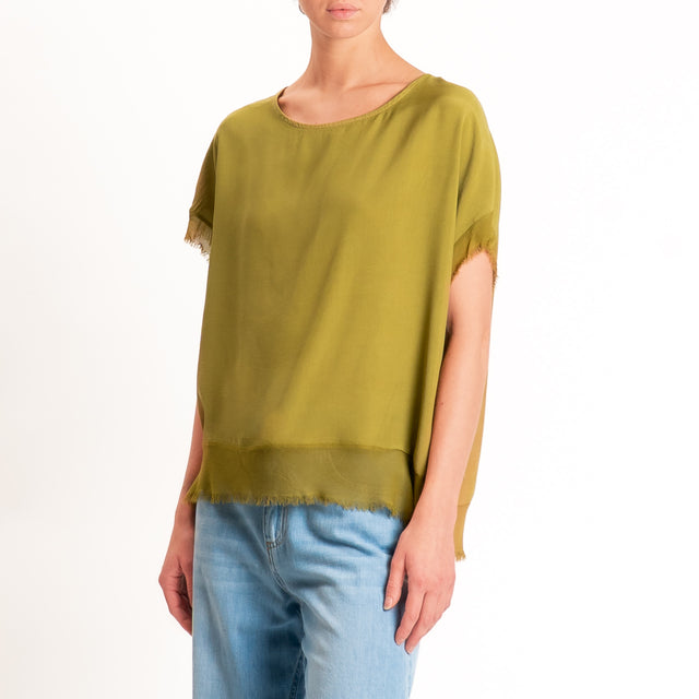 Zeroassoluto-Blusa in viscosa bordi sfrangiati - olive