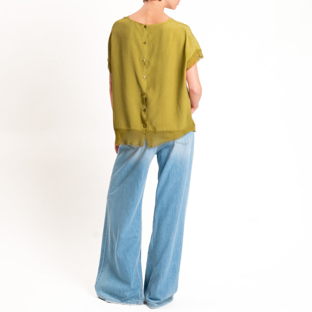 Zeroassoluto-Blusa in viscosa bordi sfrangiati - olive
