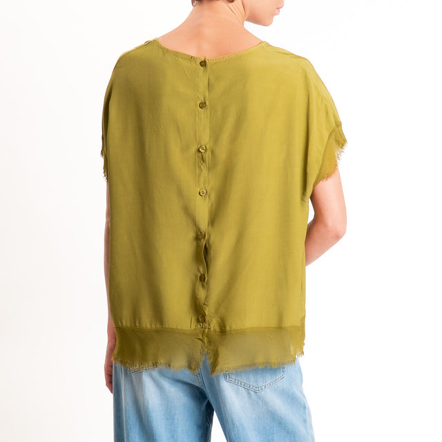 Zeroassoluto-Blusa in viscosa bordi sfrangiati - olive