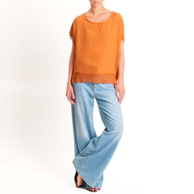 Zeroassoluto-Blusa in viscosa bordi sfrangiati - rust