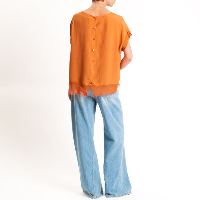 Zeroassoluto-Blusa in viscosa bordi sfrangiati - rust