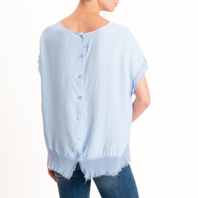 Zeroassoluto-Blusa in viscosa bordi sfrangiati bottoni dietro - sky