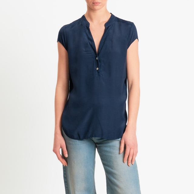 Zeroassoluto-Camicia chester mezza manica doppio tessuto- blu