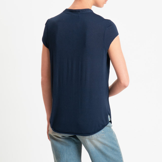 Zeroassoluto-Camicia chester mezza manica doppio tessuto- blu
