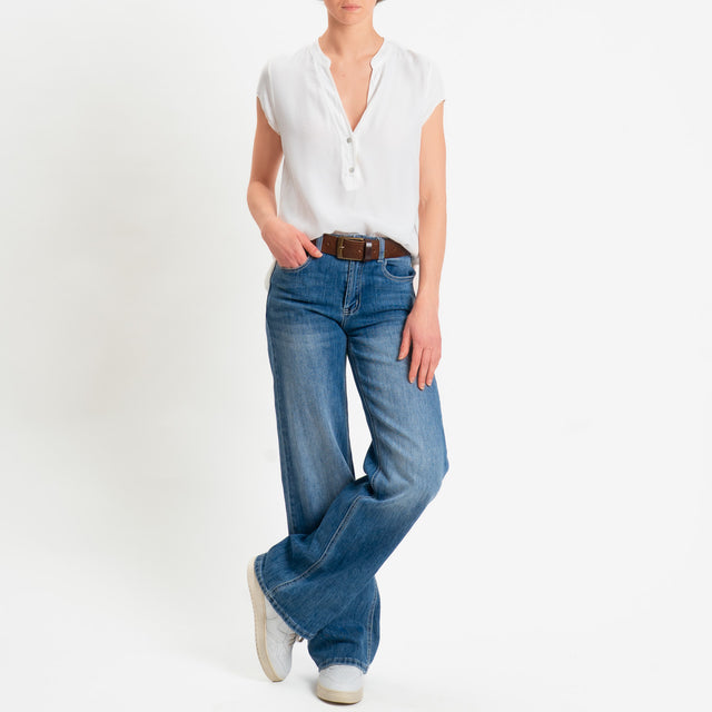 Zeroassoluto-Camicia chester mezza manica doppio tessuto - panna