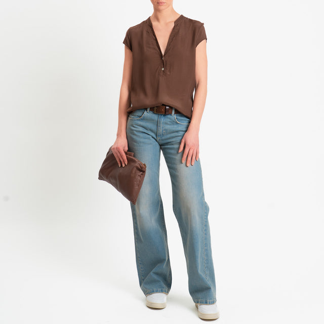 Zeroassoluto-Camicia chester mezza manica - choco