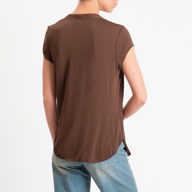 Zeroassoluto-Camicia chester mezza manica doppio tessuto- choco