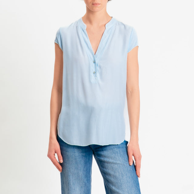 Zeroassoluto-Camicia chester mezza manica doppio tessuto - cielo