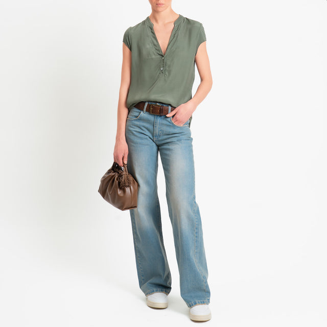 Zeroassoluto-Camicia chester mezza manica doppio tessuto- militare