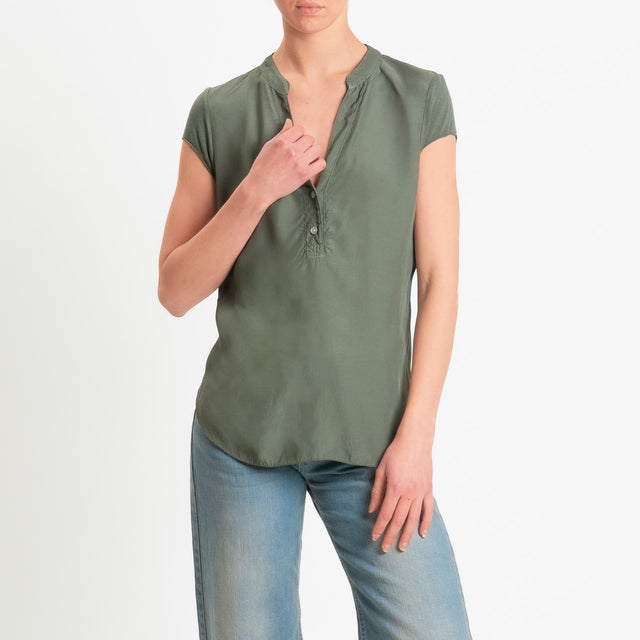 Zeroassoluto-Camicia chester mezza manica doppio tessuto- militare