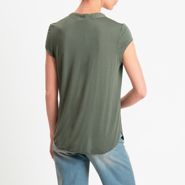 Zeroassoluto-Camicia chester mezza manica doppio tessuto- militare