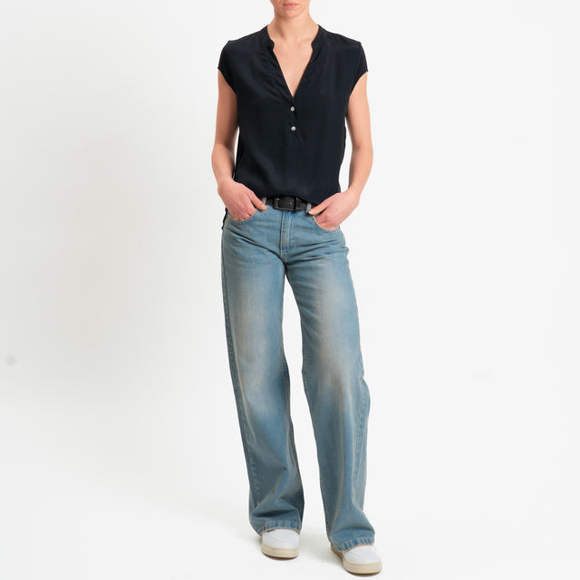 Zeroassoluto-Camicia chester mezza manica doppio tessuto- nero