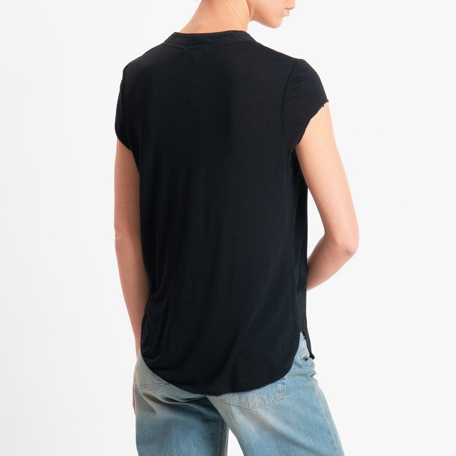 Zeroassoluto-Camicia chester mezza manica doppio tessuto- nero