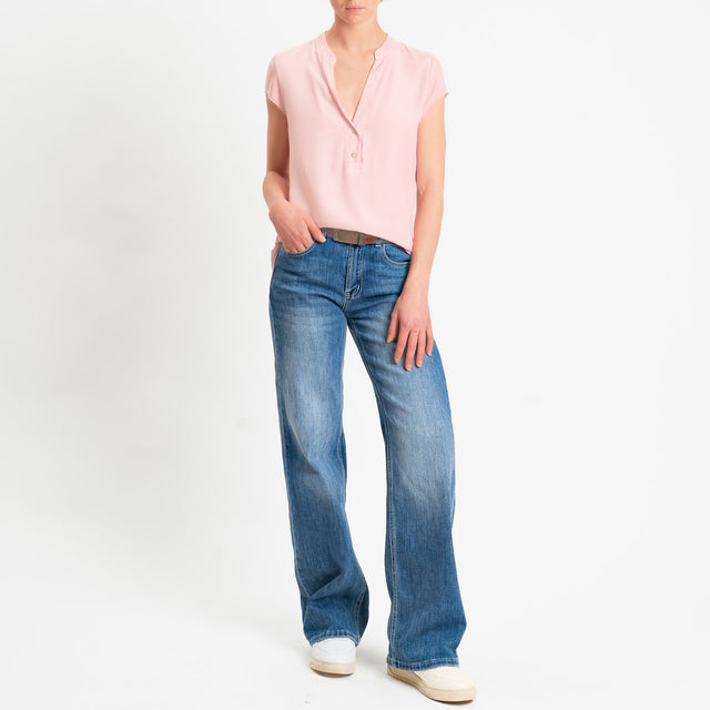 Zeroassoluto-Camicia chester mezza manica doppio tessuto - pink