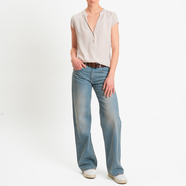 Zeroassoluto-Camicia chester mezza manica doppio tessuto - sand