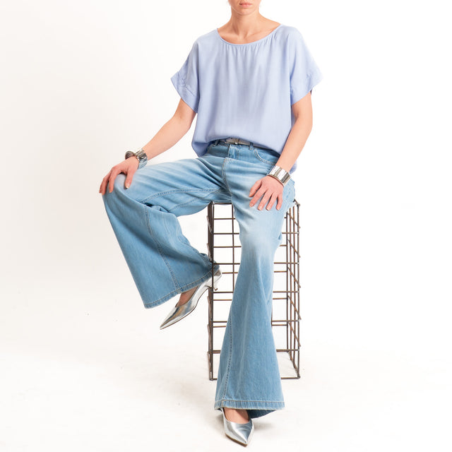 Zeroassoluto-Blusa scatolina 100% viscosa - sky