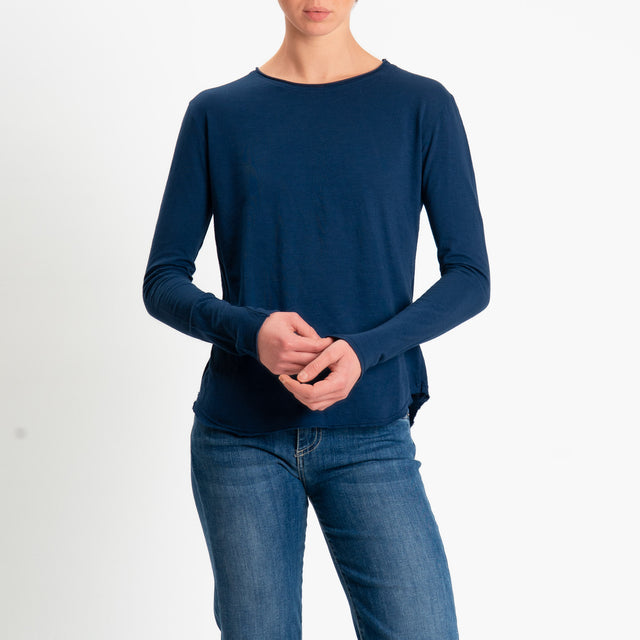 Zeroassoluto-T-shirt girocollo cotone fiammato - blu