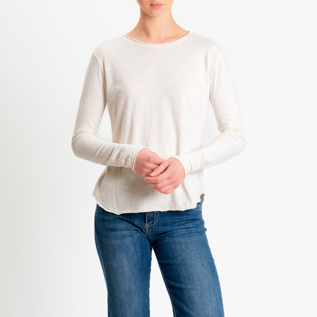 Zeroassoluto-T-shirt girocollo cotone fiammato - burro