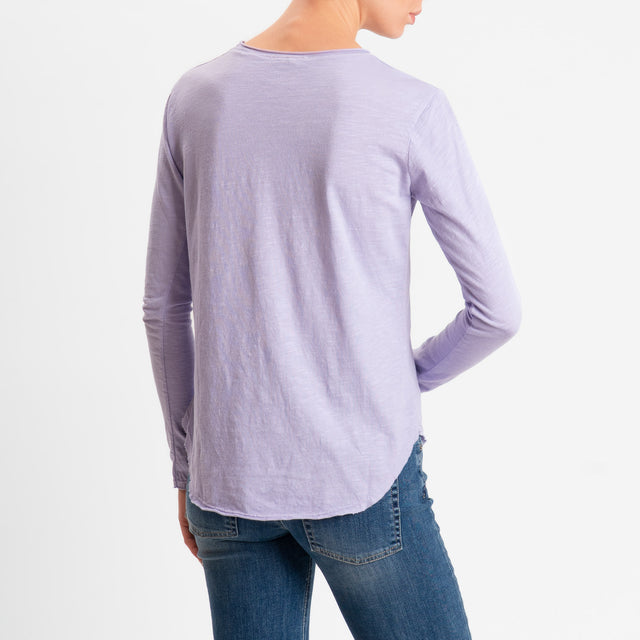 Zeroassoluto-T-shirt girocollo cotone fiammato - glicine