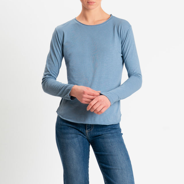 Zeroassoluto-T-shirt girocollo cotone fiammato - jeans