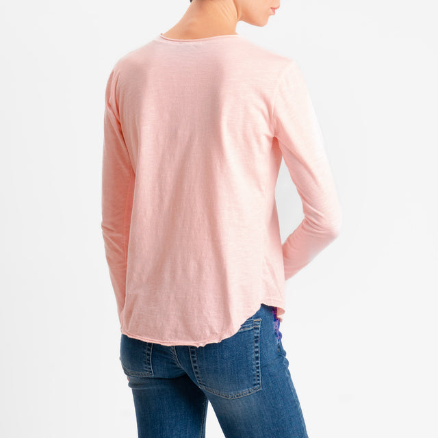 Zeroassoluto-T-shirt girocollo cotone fiammato - light pink