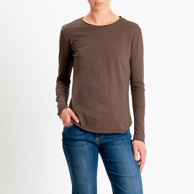 Zeroassoluto-T-shirt girocollo cotone fiammato - choco