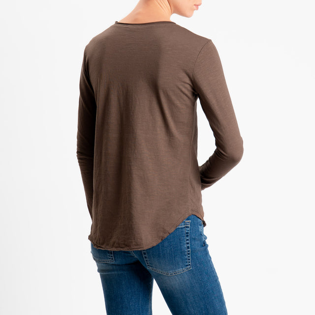 Zeroassoluto-T-shirt girocollo cotone fiammato - choco