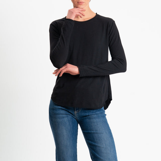 Zeroassoluto-T-shirt girocollo cotone fiammato - nero