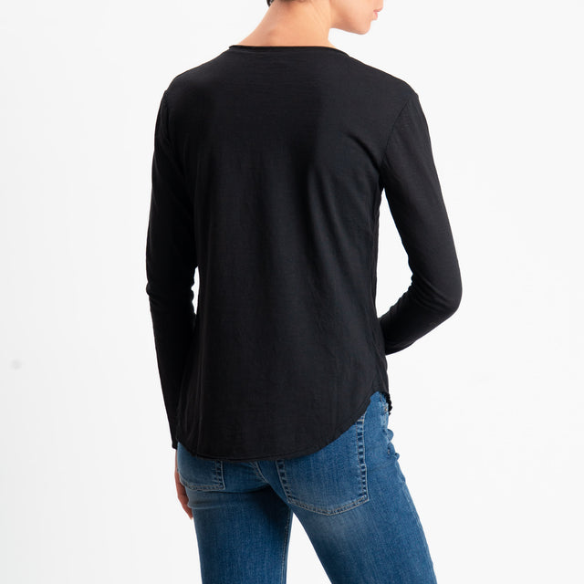 Zeroassoluto-T-shirt girocollo cotone fiammato - nero