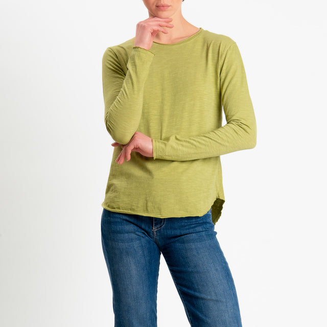 Zeroassoluto-T-shirt girocollo cotone fiammato - olive