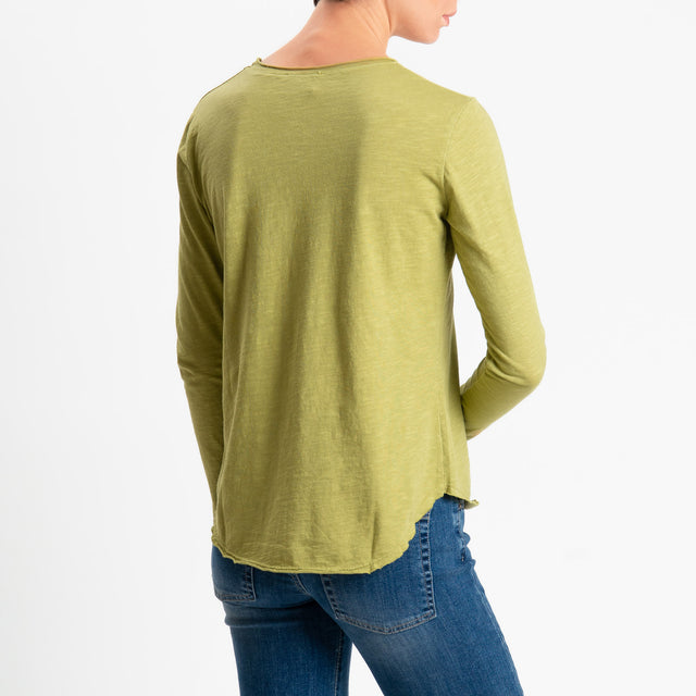 Zeroassoluto-T-shirt girocollo cotone fiammato - olive