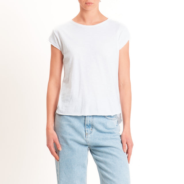 Zeroassoluto-T-shirt mezza manica taglio vivo - bianco