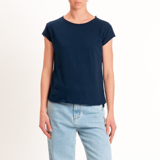 Zeroassoluto-T-shirt mezza manica taglio vivo - blu