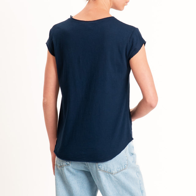 Zeroassoluto-T-shirt mezza manica taglio vivo - blu