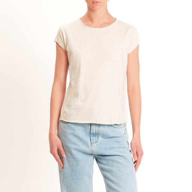 Zeroassoluto-T-shirt mezza manica taglio vivo - burro