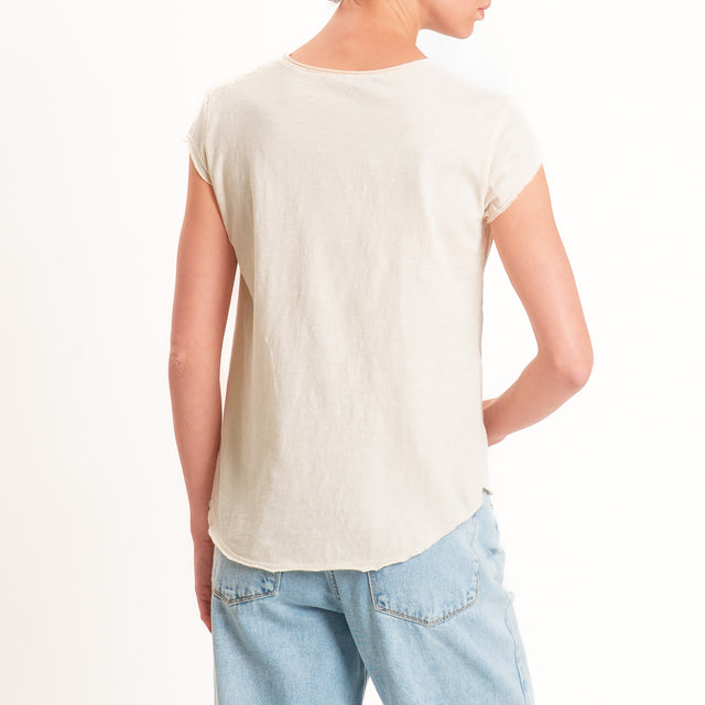 Zeroassoluto-T-shirt mezza manica taglio vivo - burro