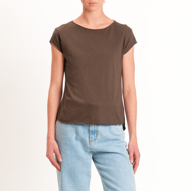 Zeroassoluto-T-shirt mezza manica taglio vivo - choco