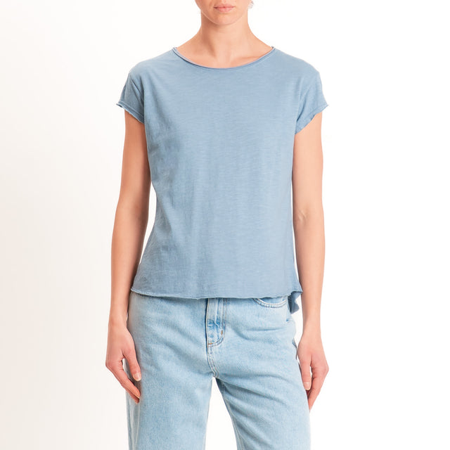 Zeroassoluto-T-shirt mezza manica taglio vivo - jeans