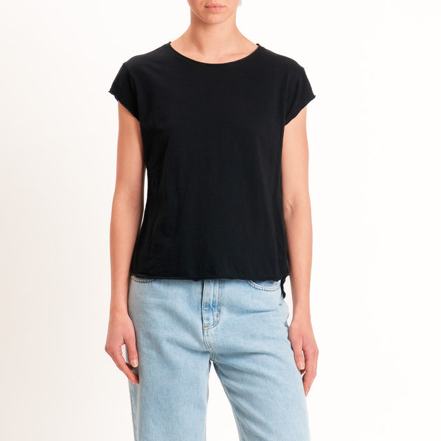 Zeroassoluto-T-shirt mezza manica taglio vivo - nero