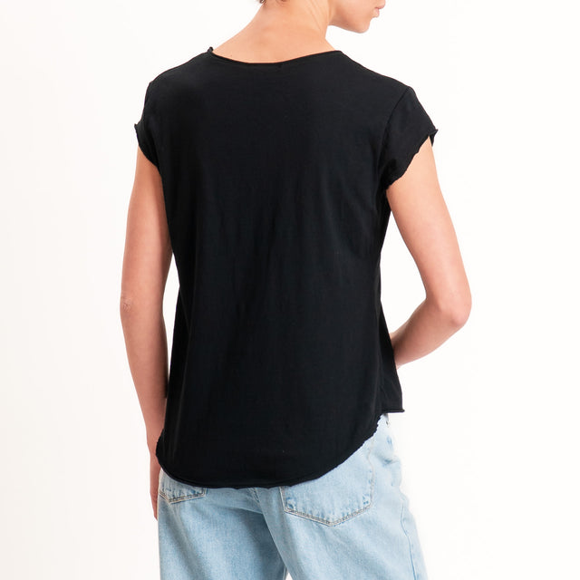 Zeroassoluto-T-shirt mezza manica taglio vivo - nero